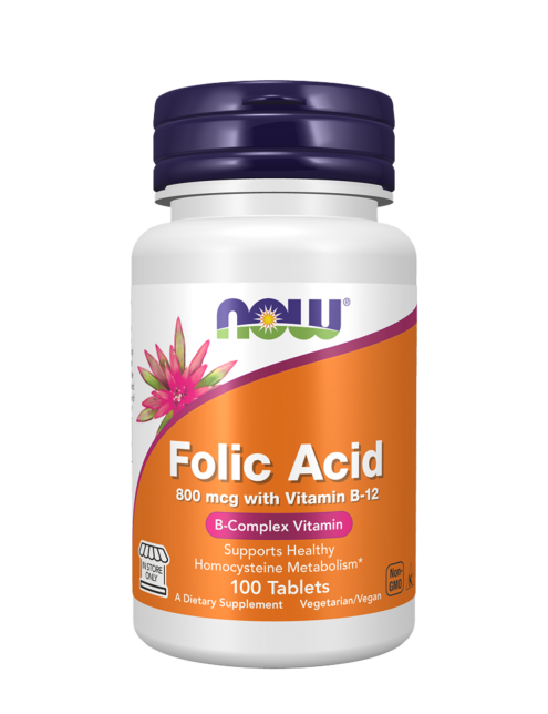 فولیک اسیدNow Folic Acid 800 mcg with Vitamin B-12 Tablets