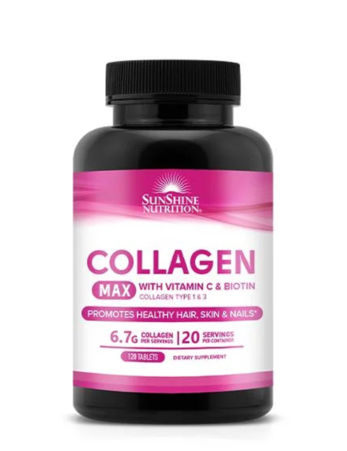 سانشاین کلاژن Sunshine Nutrition Collagen Max With Vitamin C & Biotin 120 Tablets‏