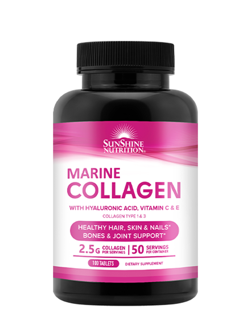 سانشاین مارین کلاژن MARINE COLLAGEN WITH VITAMIN C&E 100 TABS - Sunshine Nutrition