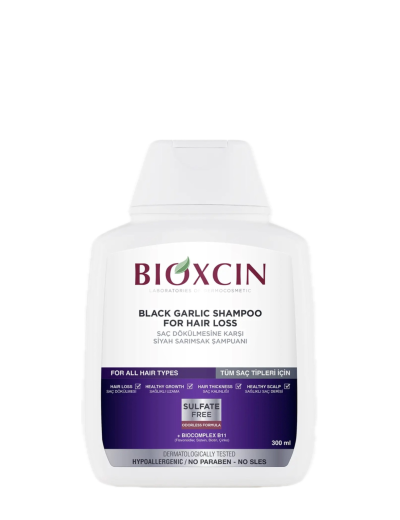 شامپو بیوکسین ضدریزش سیر سیاه | bioxcin black garlic shampoo for hair loss