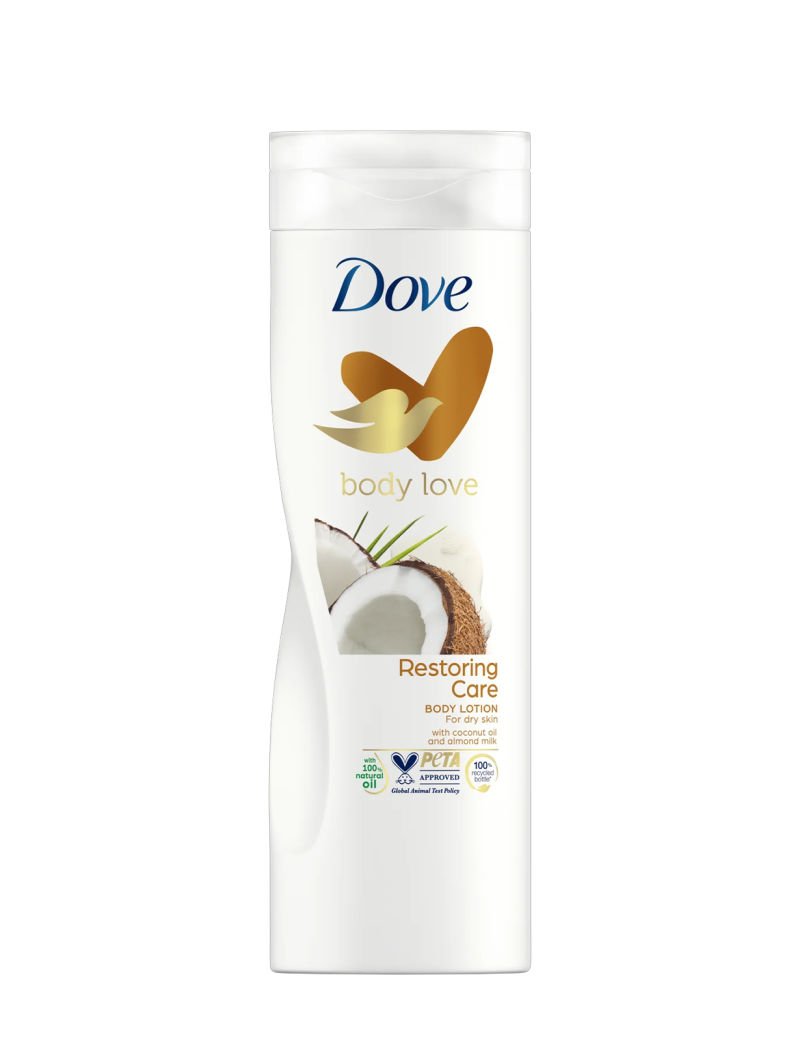 لوسیون داو نارگیل و شیر بادام | Dove Body Love Restoring Care Body Lotion with Coconut Oil and Almond Milk